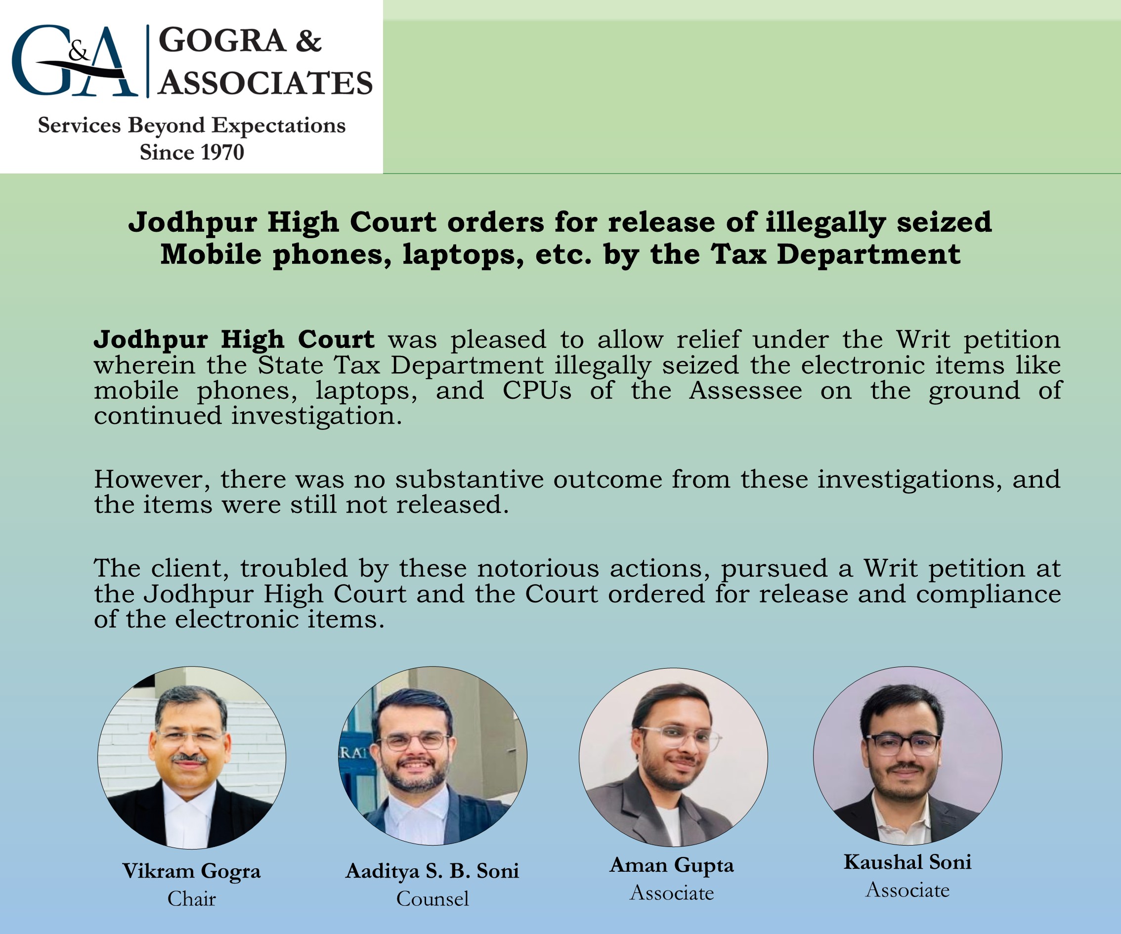 Release of illegally seized Mobile phones, laptops, etc. by the Tax Department